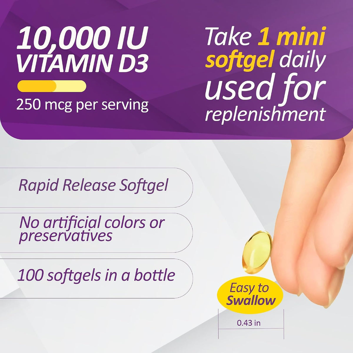 Prati Donaduzzi Vitamin D3 10,000 IU (250 mcg) Soft gel capsules 100 Day Supply - görsel 4