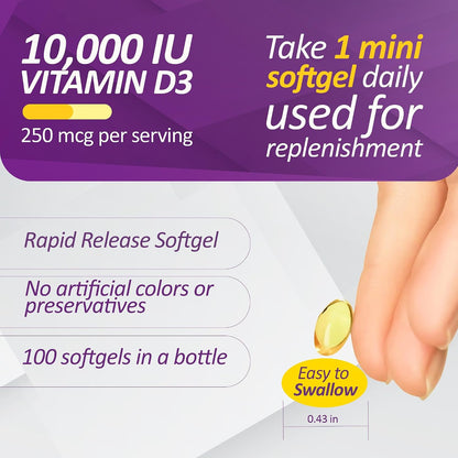 Prati Donaduzzi Vitamin D3 10,000 IU (250 mcg) Soft gel capsules 100 Day Supply