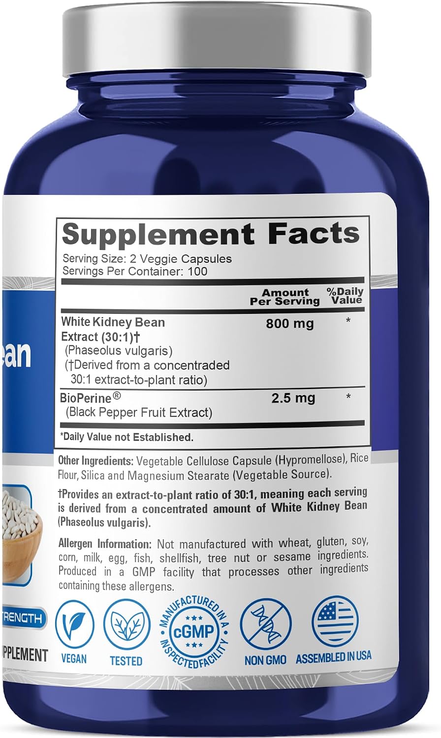 NusaPure White Kidney Bean Capsules, 800 mg, 200 Veg Capsules (Non-GMO, Vegan) - görsel 2