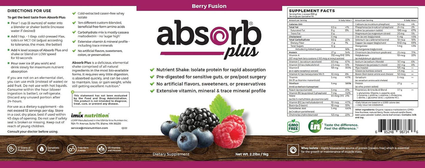 Absorb Plus Isolate Protein, Berry Fusion, 1 kg - görsel 3