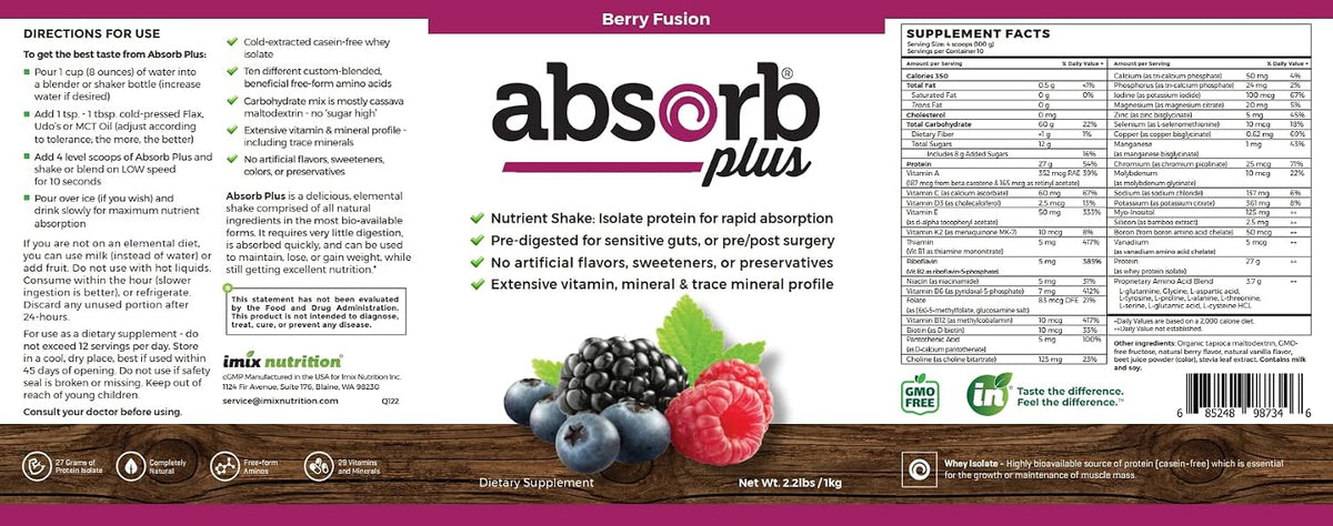 Absorb Plus Isolate Protein, Berry Fusion, 1 kg - görsel 3
