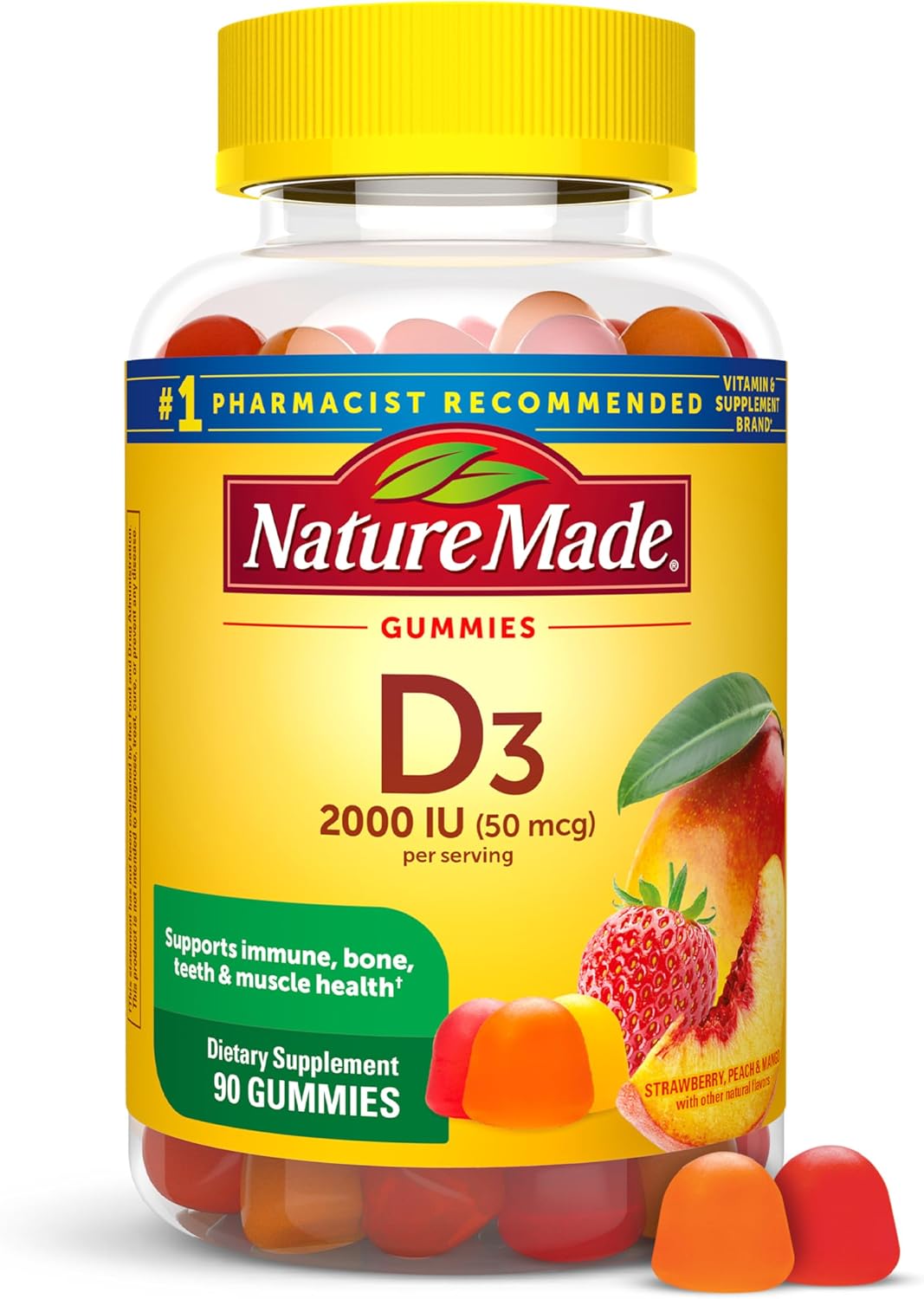 Nature Made Vitamin D3 2000 IU Gummies for Adults, 90 Count - görsel 1