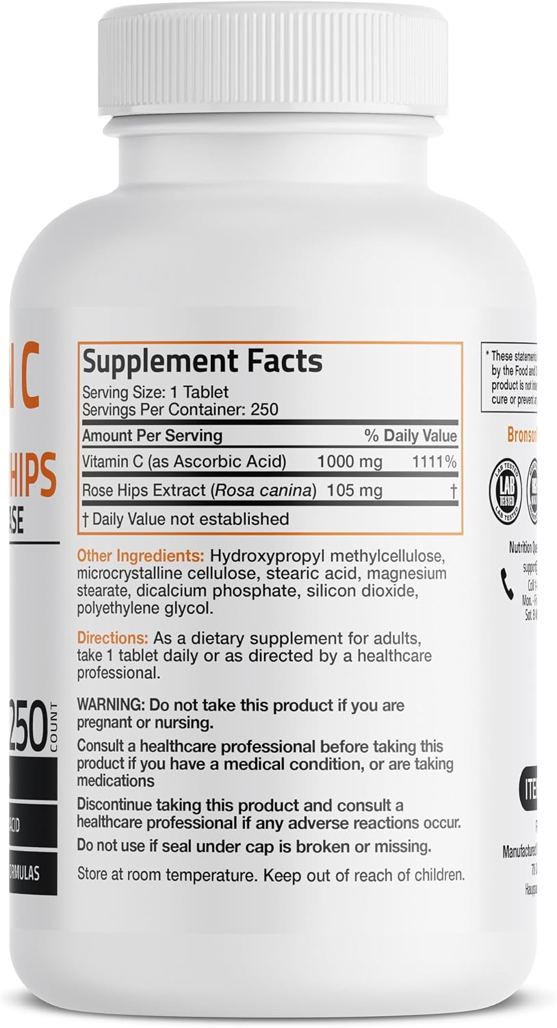 Bronson Vitamin C 1000 mg with Rose Hips Sustained Release – 250 Tablets - görsel 2