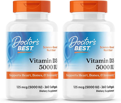 Doctor's Best Vitamin D3 5000 IU Softgels, 360 Count (2 Pack)