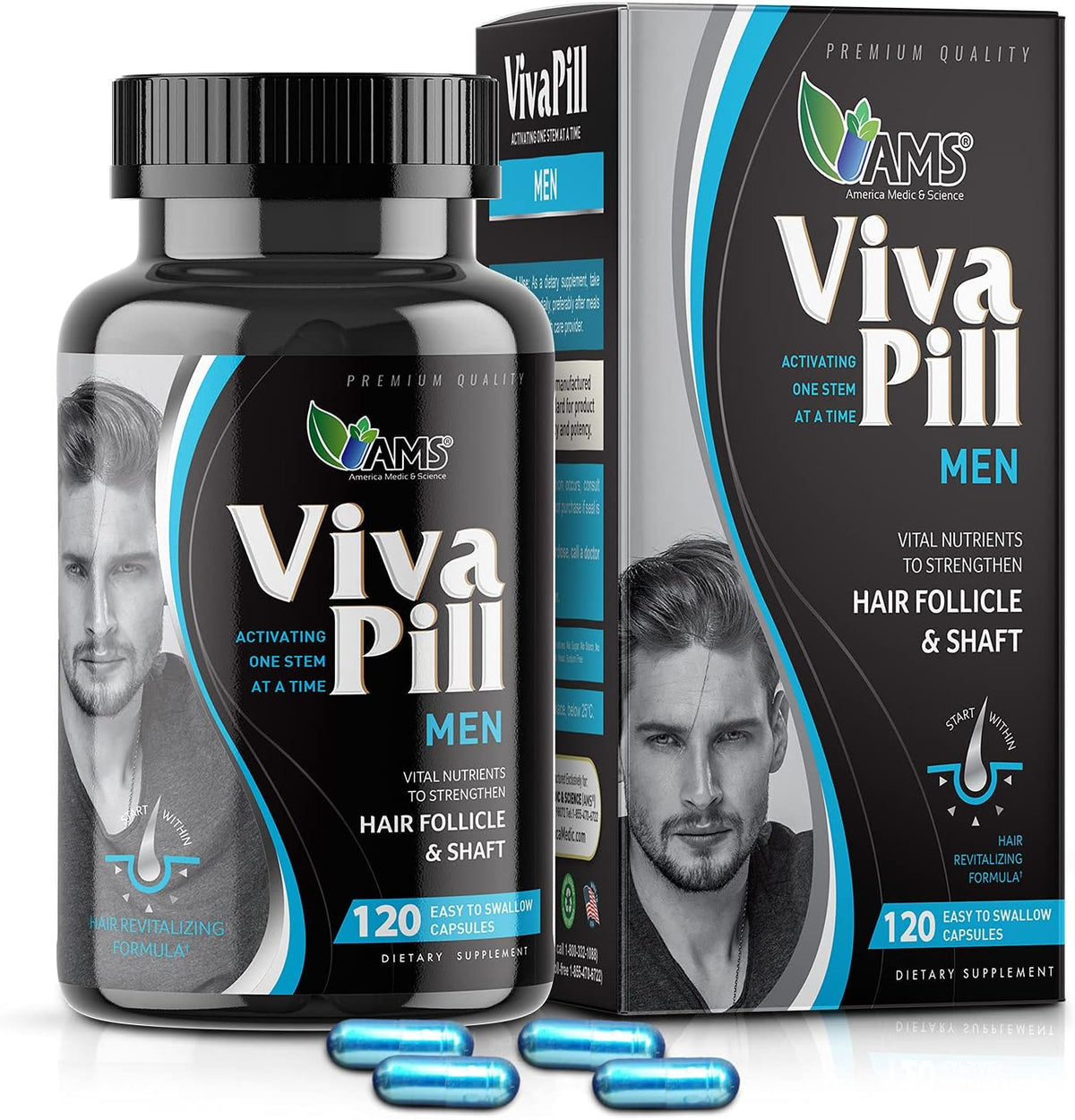 America Medic & Science VivaPill for Men – Hair, Skin & Nails Food Supplement with Biotin, Collagen & Keratin (120 Capsules) - görsel 1