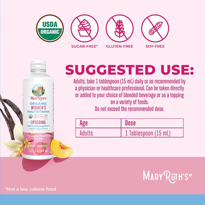 MaryRuth’s Organic Women’s Multivitamin Liposomal – Sugar Free Liquid Multivitamin with Ashwagandha, Folate, and Omega-3 DHA – 450 ml (15.22 fl oz)