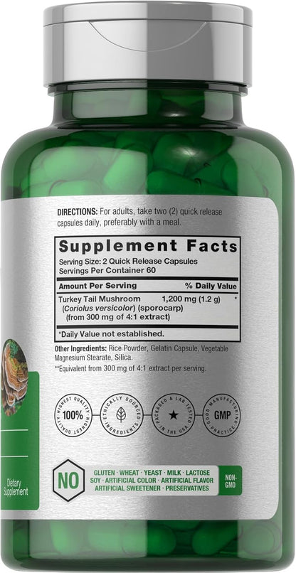 Horbäach Turkey Tail Mushroom Capsules | 120 Capsules | Non-GMO & Gluten-free Extract