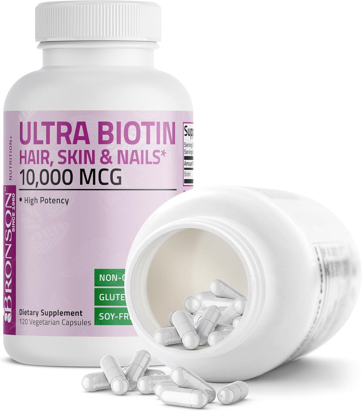 Bronson Ultra Biotin 10,000 mcg - Hair, Skin, and Nails Supplement, Non-GMO, 120 Vegetarian Capsules - görsel 6