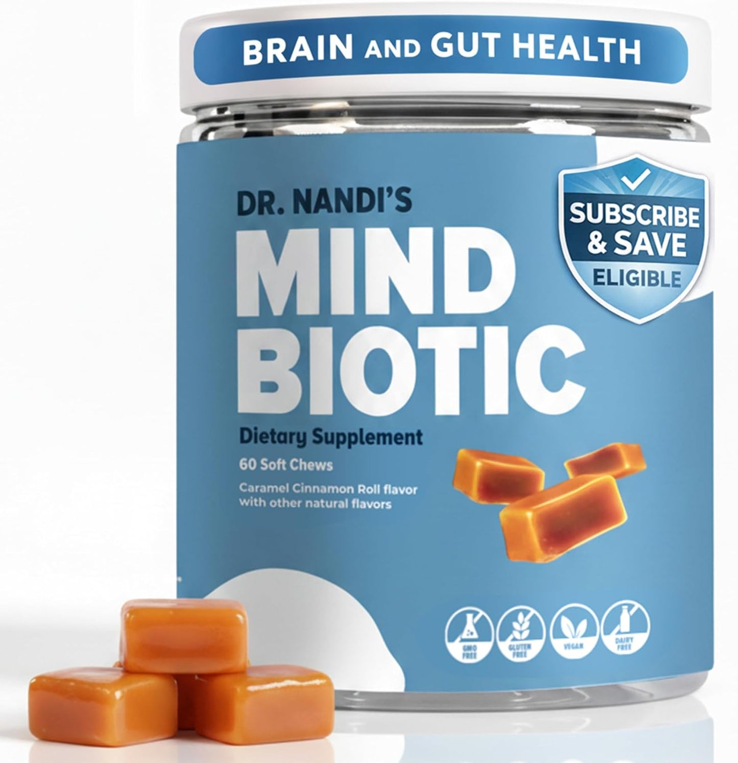 MindBiotic - Ashwagandha KSM-66, Probiotics & Prebiotics - 60 Caramel Cinnamon Chews - görsel 1