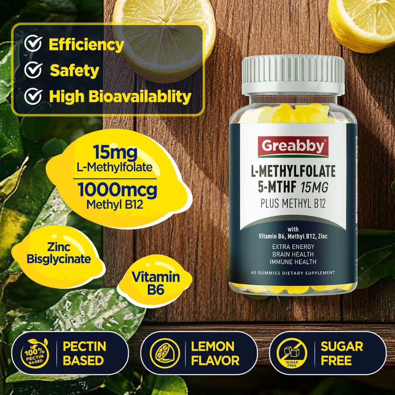 L Methylfolate Gummies, 5-MTHF 15 mg with Methyl B12 1000 mcg, Sugar-Free, 60 Gummies - görsel 3