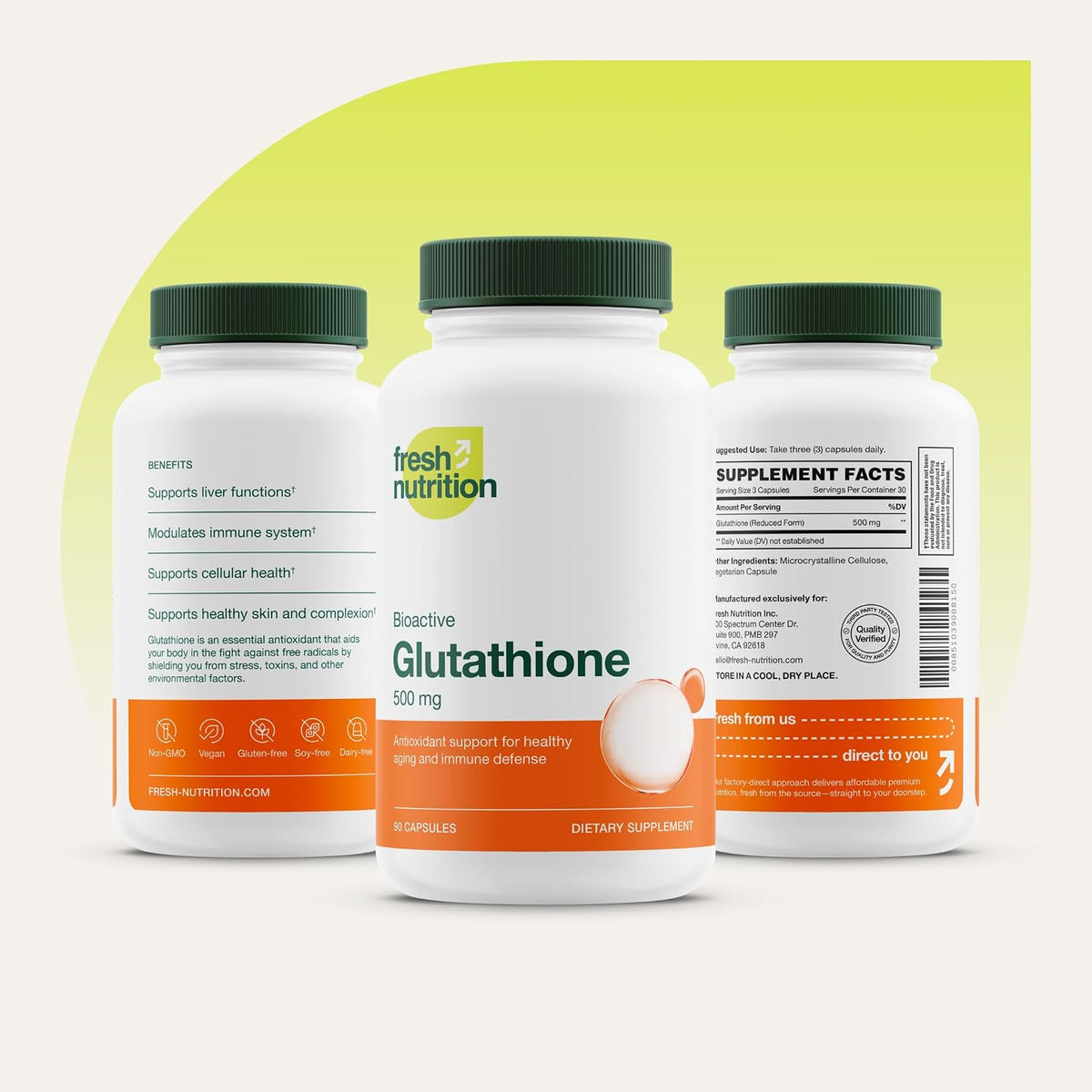 Fresh Nutrition Glutathione Supplement Capsules - DNA Verified Reduced Glutathione - Vegan, Non-GMO, Gluten & Soya-free - görsel 8