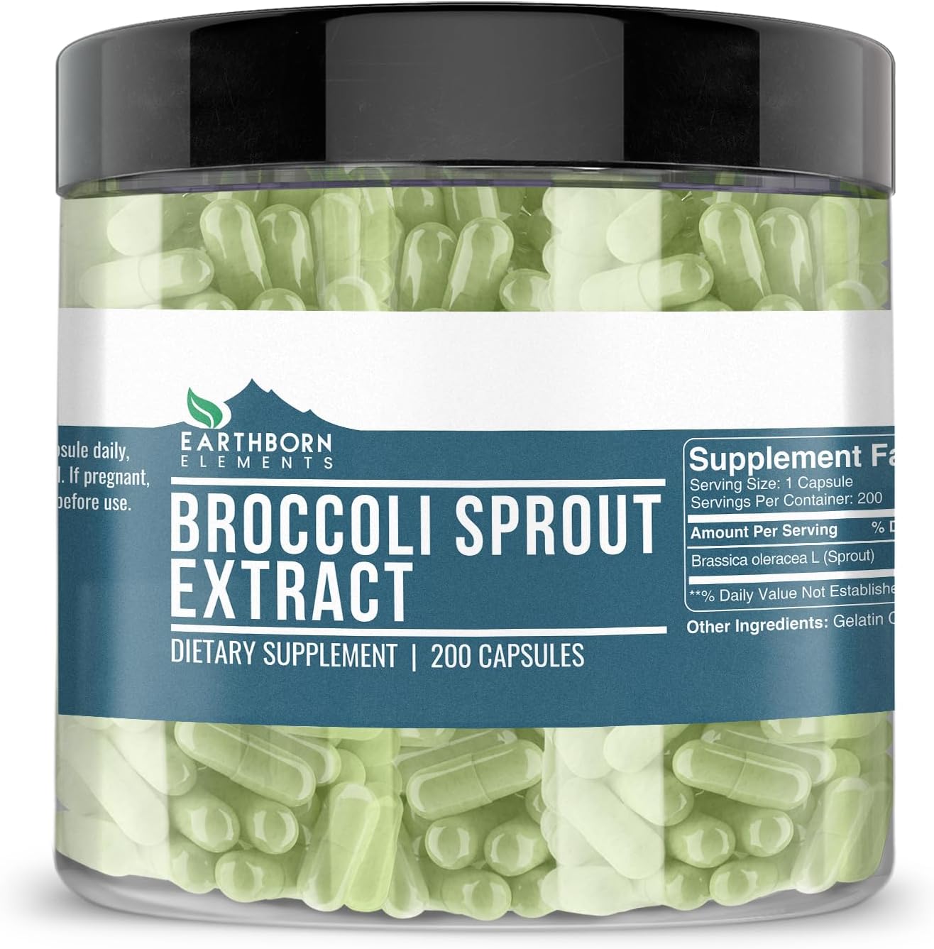 Earthborn Elements Broccoli Extract 200 Capsules, Pure and Undiluted, No Additives - görsel 1