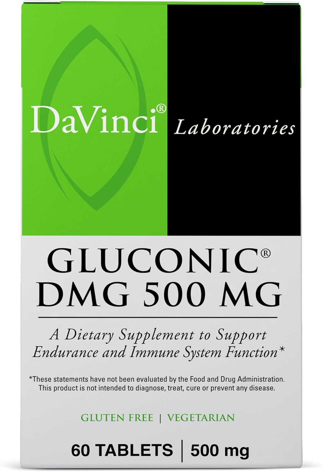 DAVINCI Labs Gluconic DMG 500 mg - Food Supplement for Endurance and Immune Support - 60 Chewable Tablets - görsel 1