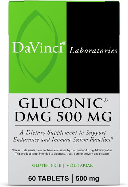 DAVINCI Labs Gluconic DMG 500 mg - Food Supplement for Endurance and Immune Support - 60 Chewable Tablets