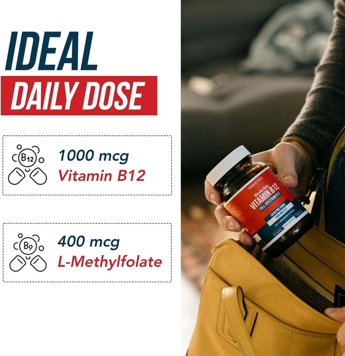 BioActive Vitamin B12 1000 mcg – Full Spectrum with 3 Coenzyme Forms plus Methylfolate – Vegan, Non-GMO (60 Servings) - görsel 6