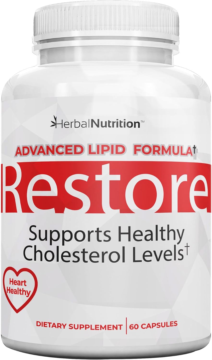 Restore - Heart Health & Cholesterol Support Food Supplement with Red Yeast Rice, Grape Seed Extract, Folic Acid and Niacin, 60 Capsules - görsel 1