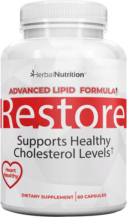 Restore - Heart Health & Cholesterol Support Food Supplement with Red Yeast Rice, Grape Seed Extract, Folic Acid and Niacin, 60 Capsules
