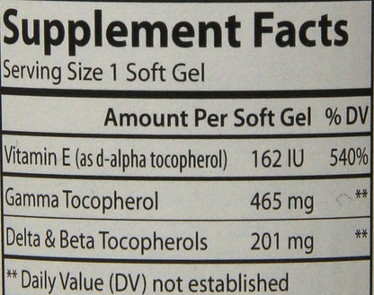 Carlson Gamma E-Gems, Gamma Tocopherol, 465 mg, 60 Softgels