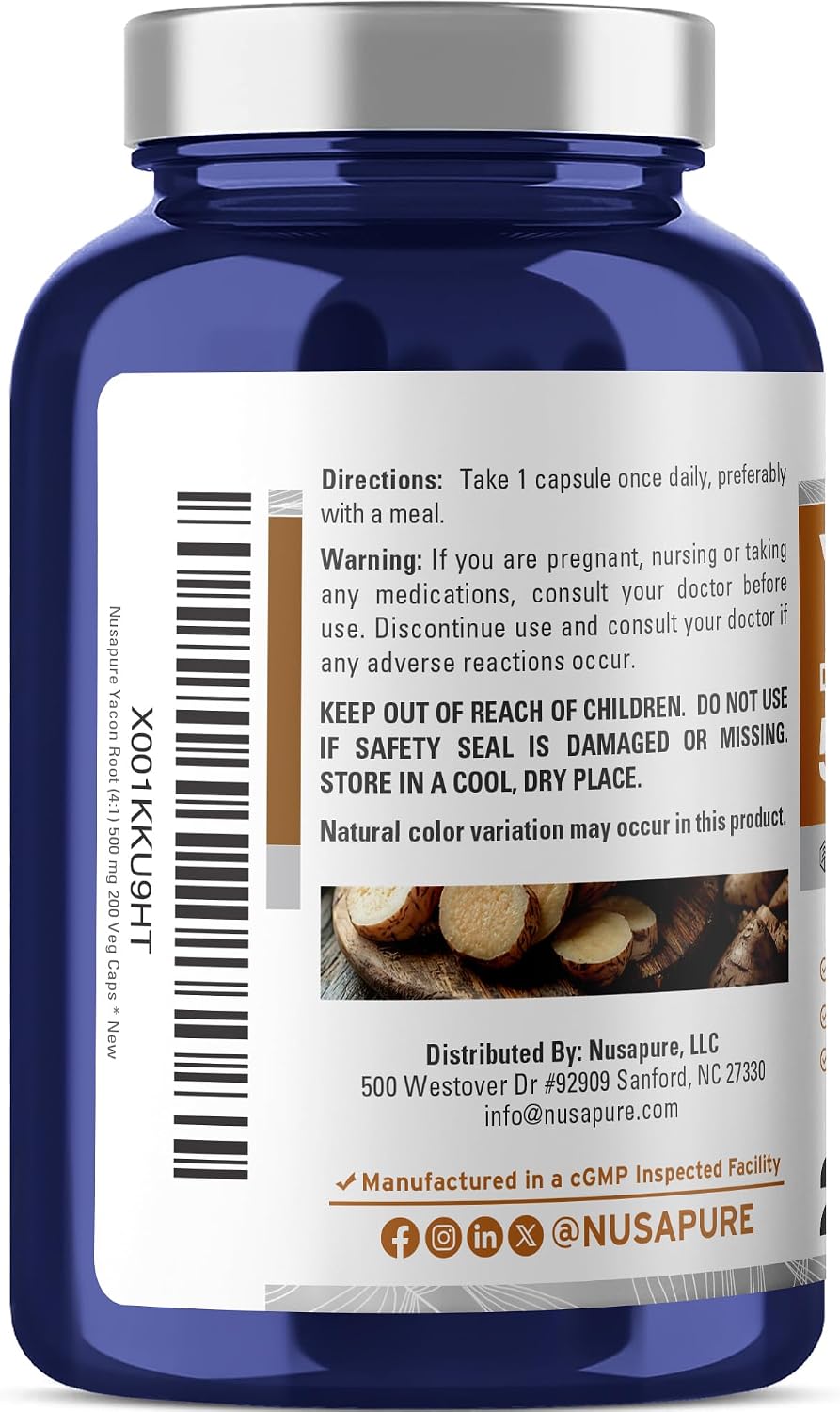 NusaPure Yacon Root Capsules, 500 mg, 200 Veg Capsules (Non-GM, Vegan) - görsel 2
