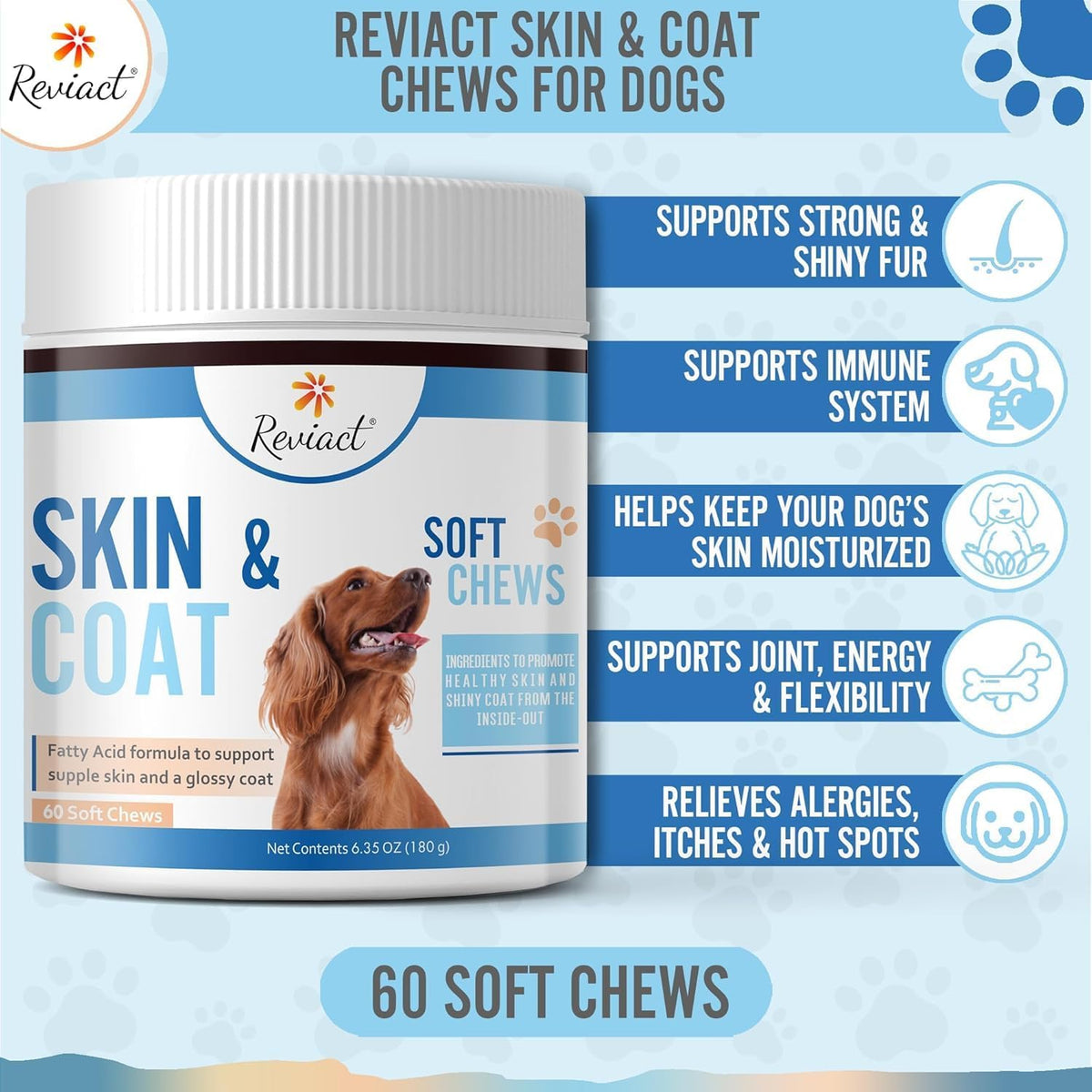 Skin and Coat Supplement for Dogs, Omega-3 Fish Oil Chews for Dogs with DHA EPA Omega-3 and Biotin, Anti-Shedding Treats for Thick and Shiny Coat, 60 Beef Flavoured Canine Soft Chews - görsel 3