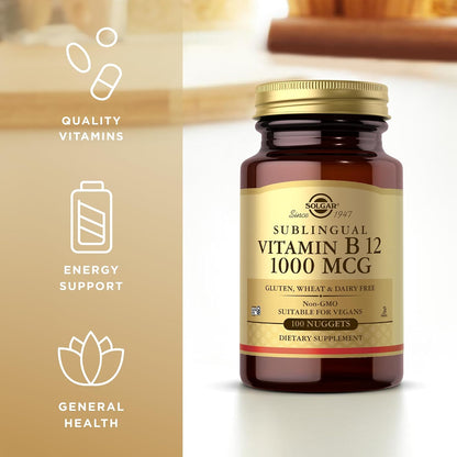 Solgar Sublingual Vitamin B12 1000 mcg, 100 Nuggets - Vegan, Non-GM, Gluten Free