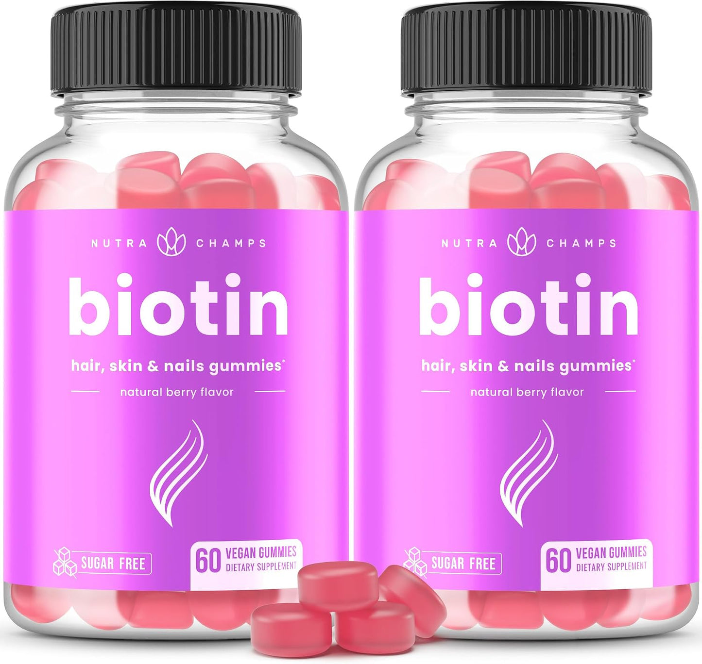 NutraChamps Sugar Free Biotin Gummies 10000mcg - High Potency - Vegan Hair Health Vitamins - Raspberry (Pack of 2) - görsel 1