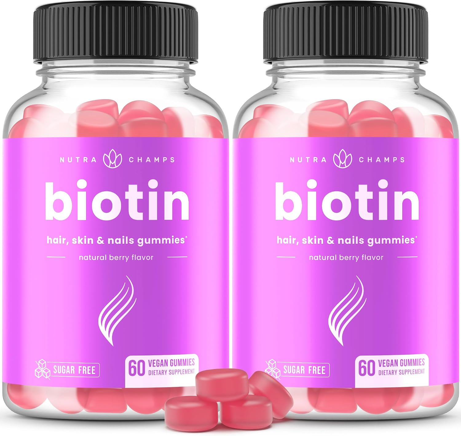 NutraChamps Sugar Free Biotin Gummies 10000mcg - High Potency - Vegan Hair Health Vitamins - Raspberry (Pack of 2) - görsel 1