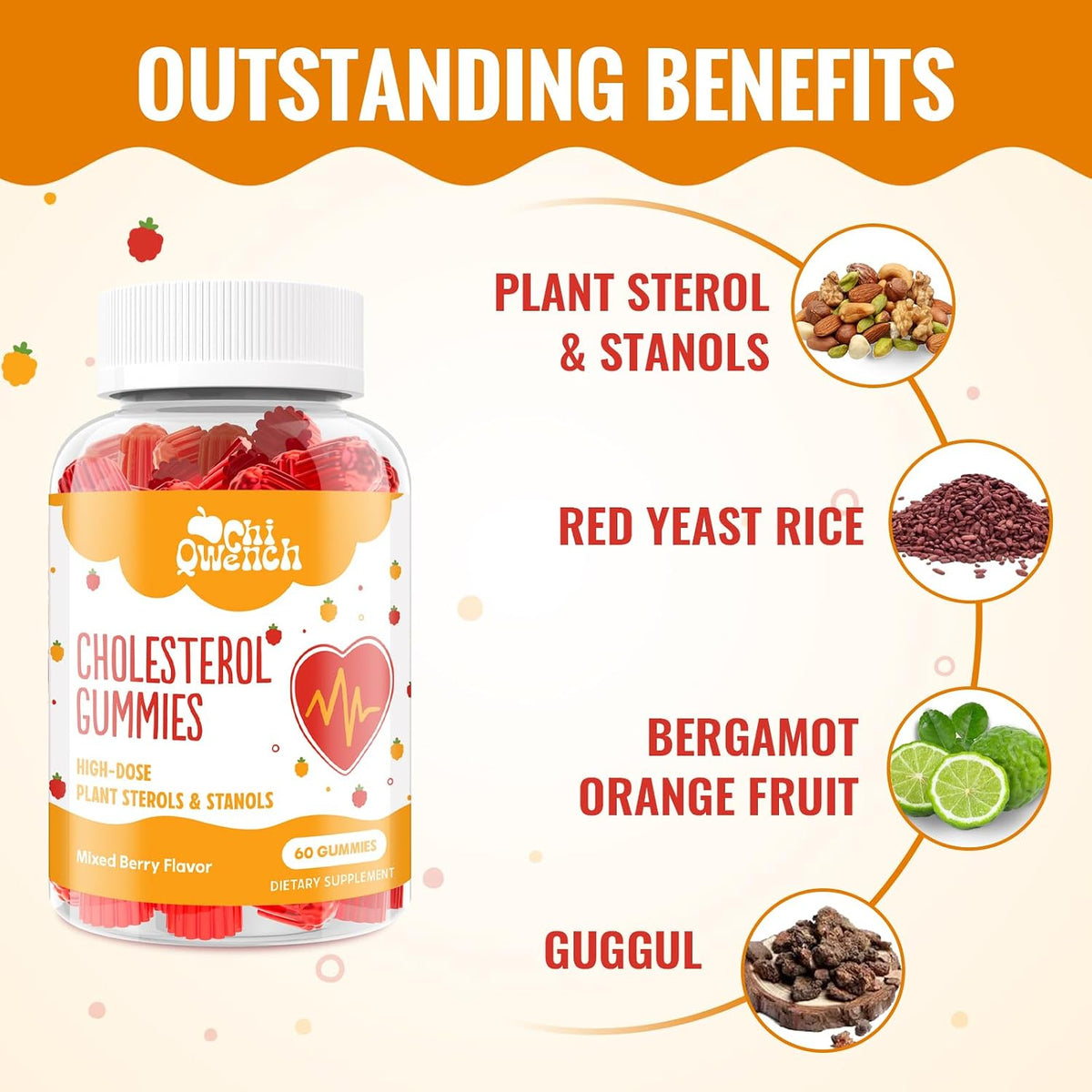 ChiQwench Cholesterol Support Gummies with Plant Sterols & Stanols – Mixed Berry, 60 Gummies - görsel 3