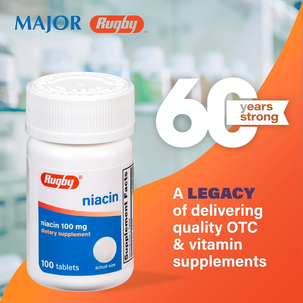 Rugby Niacin 100mg Tablets with Calcium - Vitamin B3 Food Supplement (100 Count) - görsel 2