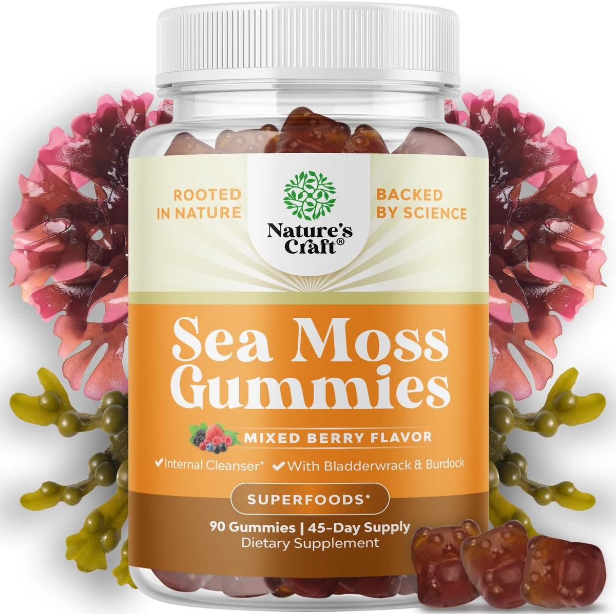 Natures Craft Irish Sea Moss Gummies for Women Men & Kids - Immune Support Supplement with Irish Sea Moss, Bladderwrack & Burdock Root - Detox Gummies for Body Cleanse - 90 Count - görsel 1