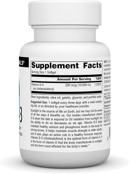 Source Naturals Vitamin D3 10,000 IU (250 mcg) – 60 Softgels
