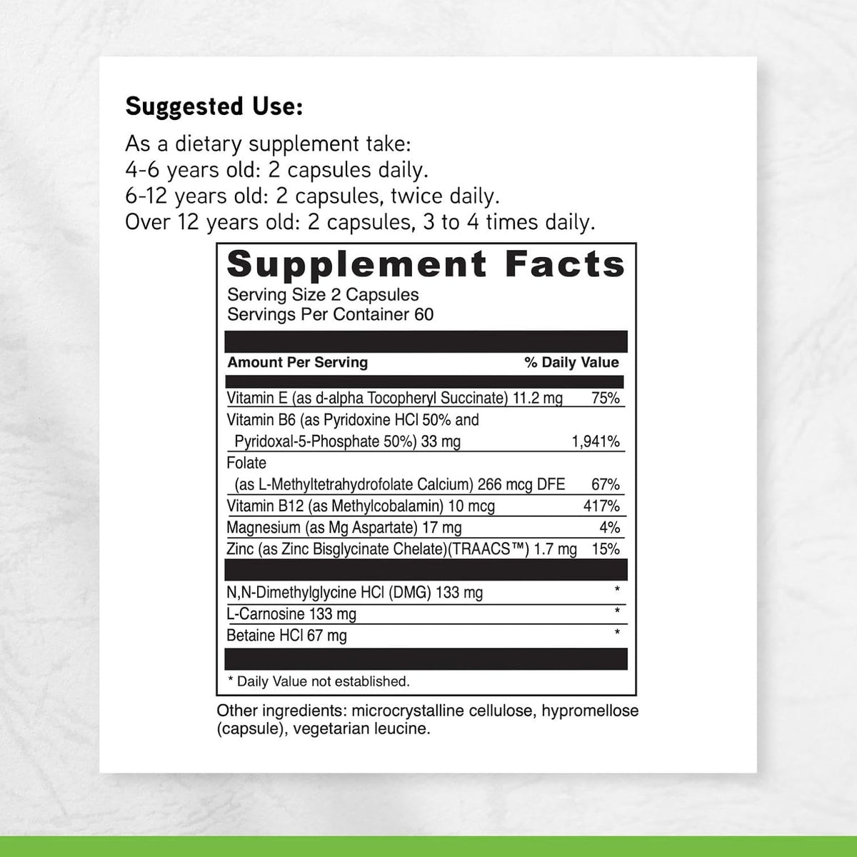 DAVINCI Labs Behaviour Balance-DMG - Food Supplement with Vitamin E, B6, Zinc, Magnesium - Gluten-Free - 120 Vegetarian Capsules - görsel 6