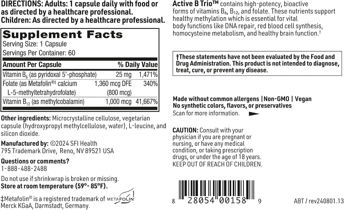 SFI Health Active B Trio – Methylated Vitamin B Complex with B6, B12 & Folate (60 Capsules) - görsel 5