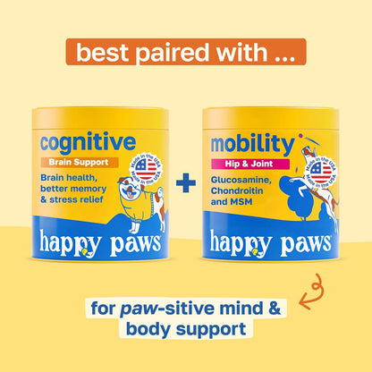 Happy Paws Cognitive Taurine Supplement for Dogs – Brain Health Soft Chews with Spirulina, CoQ10 & B Vitamins
