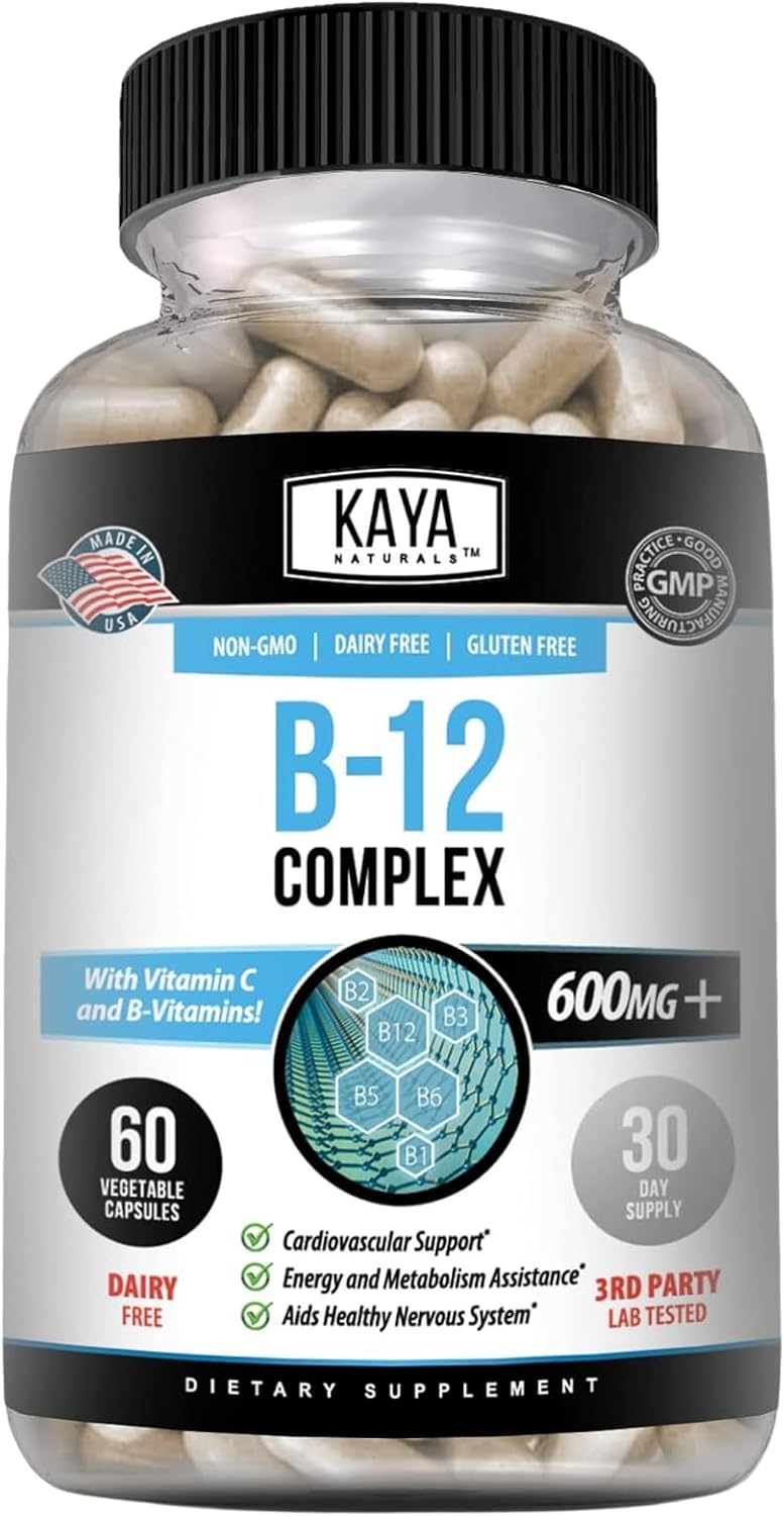 Kaya Naturals B-12 Complex | Multivitamin Supplement for Women & Men | Energy and Metabolism Support | with Biotin, Choline, Inositol, Folate, and Vitamin C – 60 Capsules - görsel 1