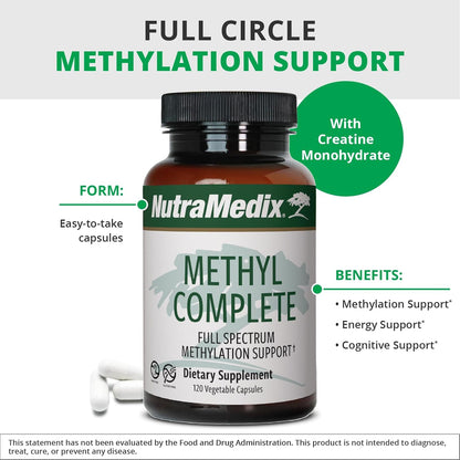 NutraMedix Methyl Complete – Complete Methylation and Energy Support Capsules – Vitamin B2, B6, B12 and Folate – with Creatine Monohydrate and Betaine Anhydrous (120 Count)