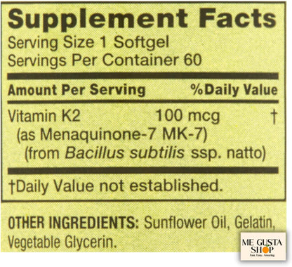 Spring Valley Vitamin K2 100 mcg, 60 Softgels with Pill Organiser
