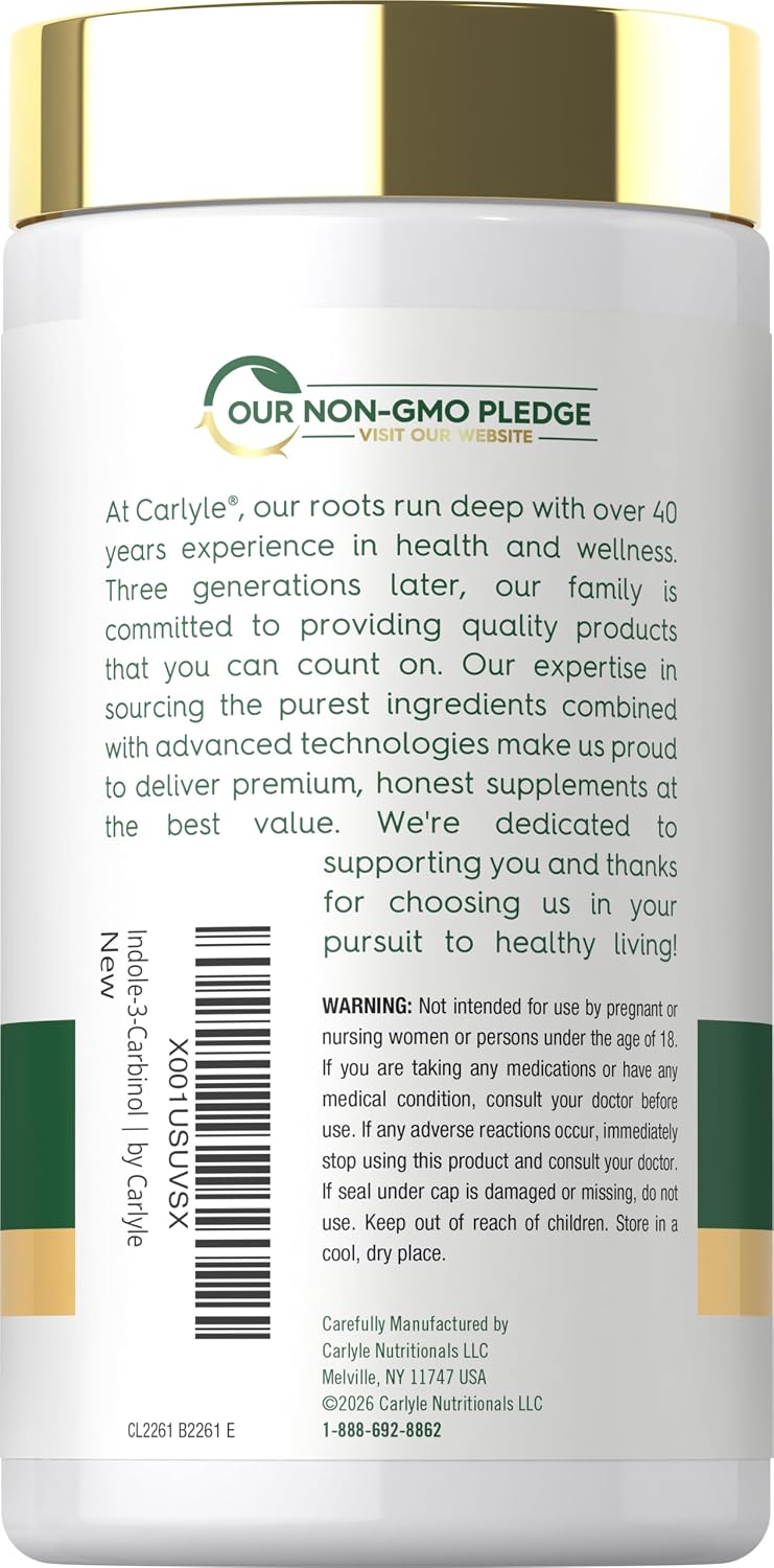 Carlyle Indole-3-Carbinol 400 mg Supplement – 120 Capsules with Broccoli & Resveratrol Blend - görsel 3