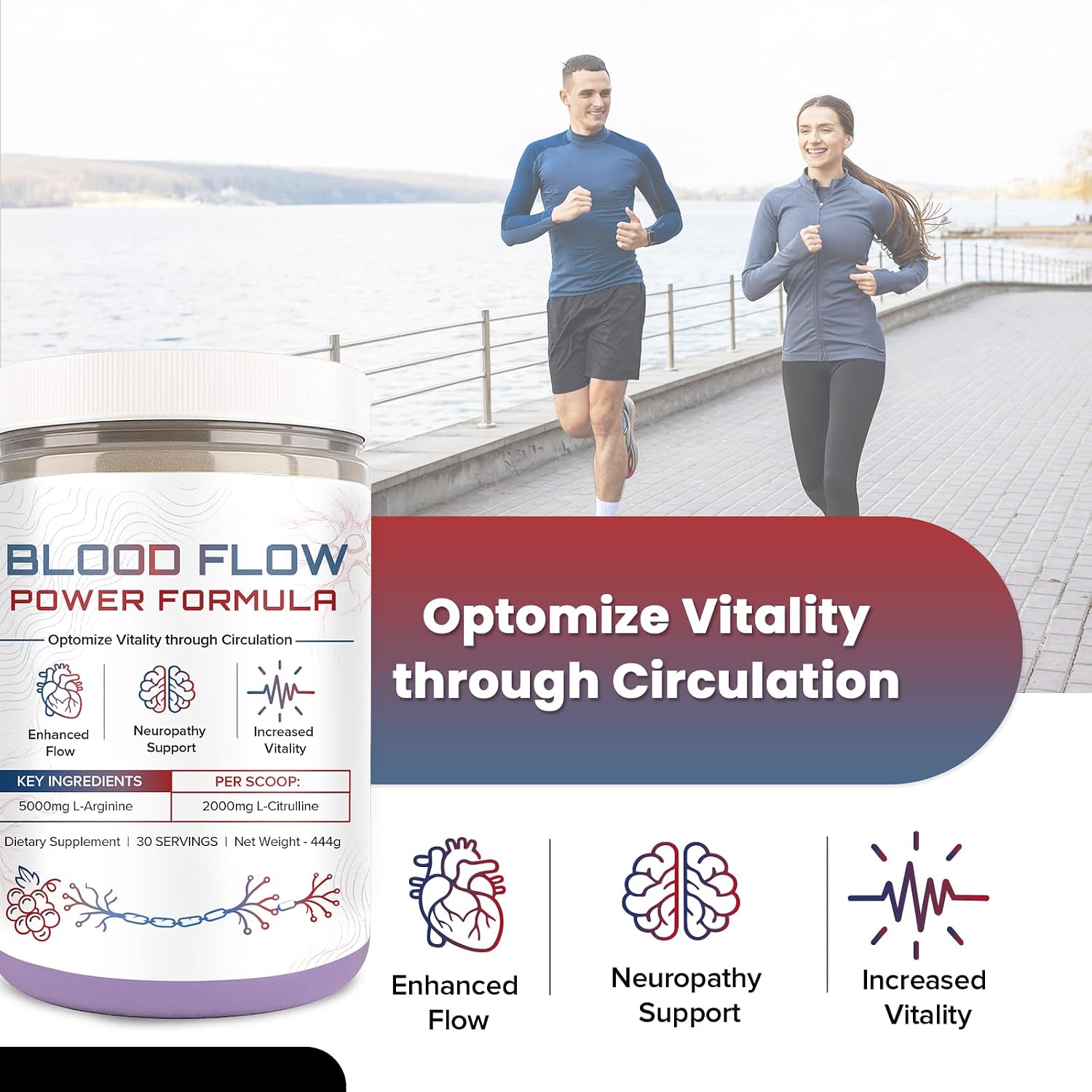 The Blood Flow Power Formula Neuropathy Drink Powder - L-Arginine & Citrulline Supplement - görsel 2
