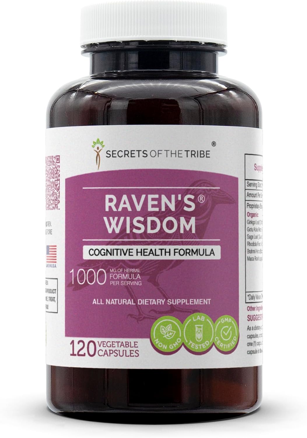 Secrets of the Tribe Raven's Wisdom Cognitive Health Formula - Herbal Supplement, 120 Capsules - görsel 1