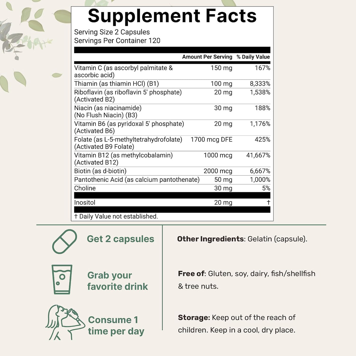 Micro Ingredients Pure Methylated B Complex, 240 Capsules - görsel 2