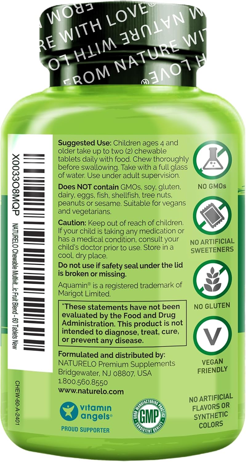 NATURELO Chewable Multivitamin for Children - 60 Tablets - Organic Fruit Blend - görsel 8