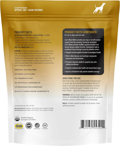 Om Mushroom Matrix Lion’s Mane Mushroom Powder Pet Supplement, 200 g