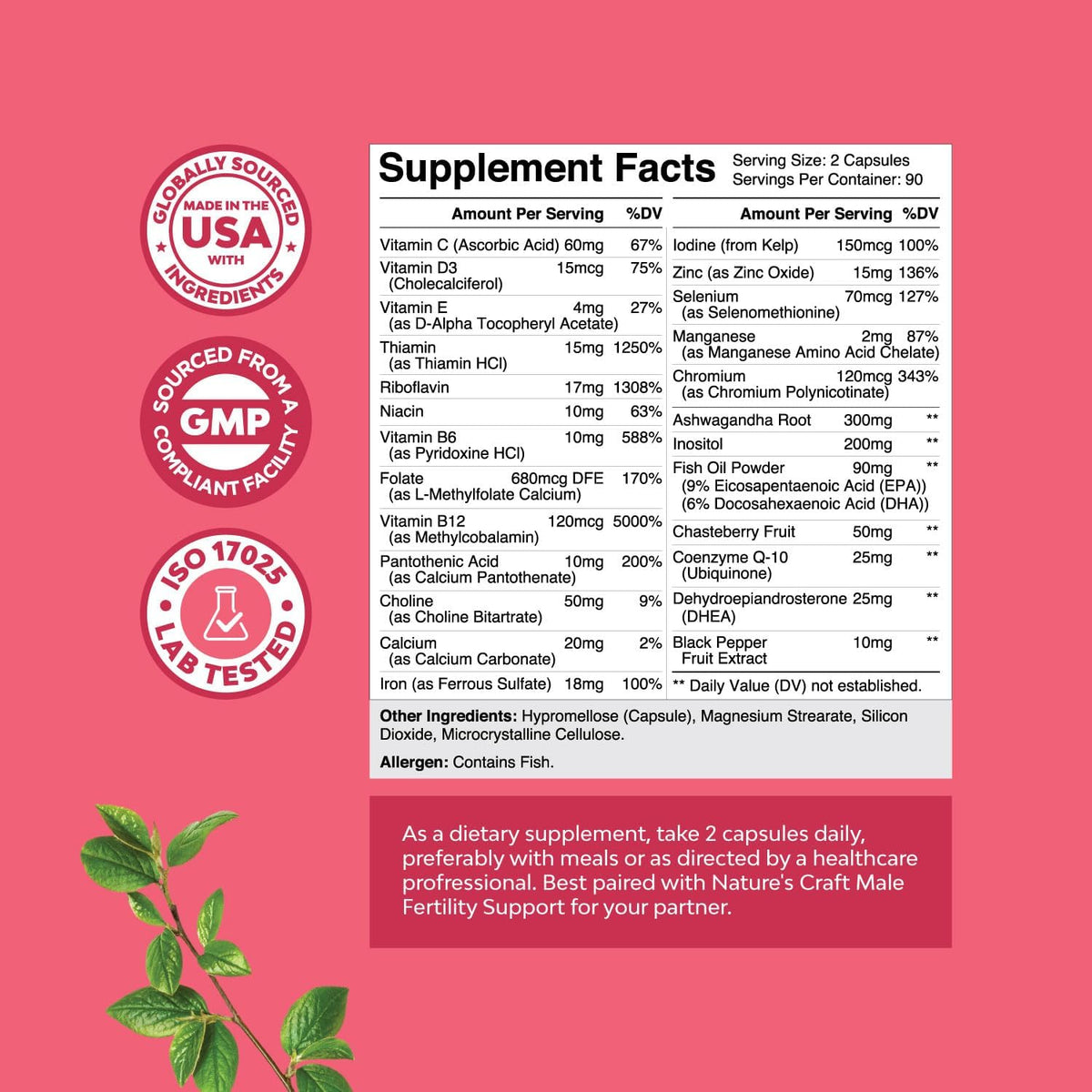 Natures Craft Female Fertility Supplement with Prenatal Multivitamins - 180 Capsules - görsel 3