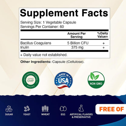 Vitamatic Bacillus Coagulans Shelf Stable Probiotic Supplement - 60 Vegetable Capsules