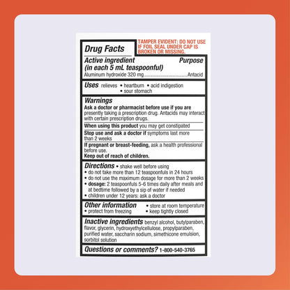 Rugby 320 mg Aluminium Hydroxide Gel, USP - Antacid Liquid - Mint Flavoured - 16 Fl. Oz. (473 ml)