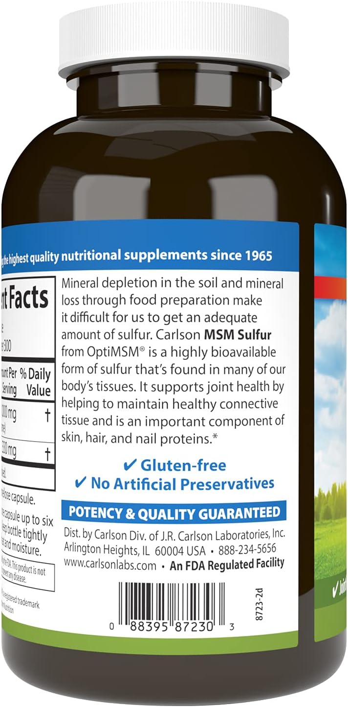 Carlson M-S-M Sulphur, 1000 mg - 300 Vegetarian Capsules - görsel 3