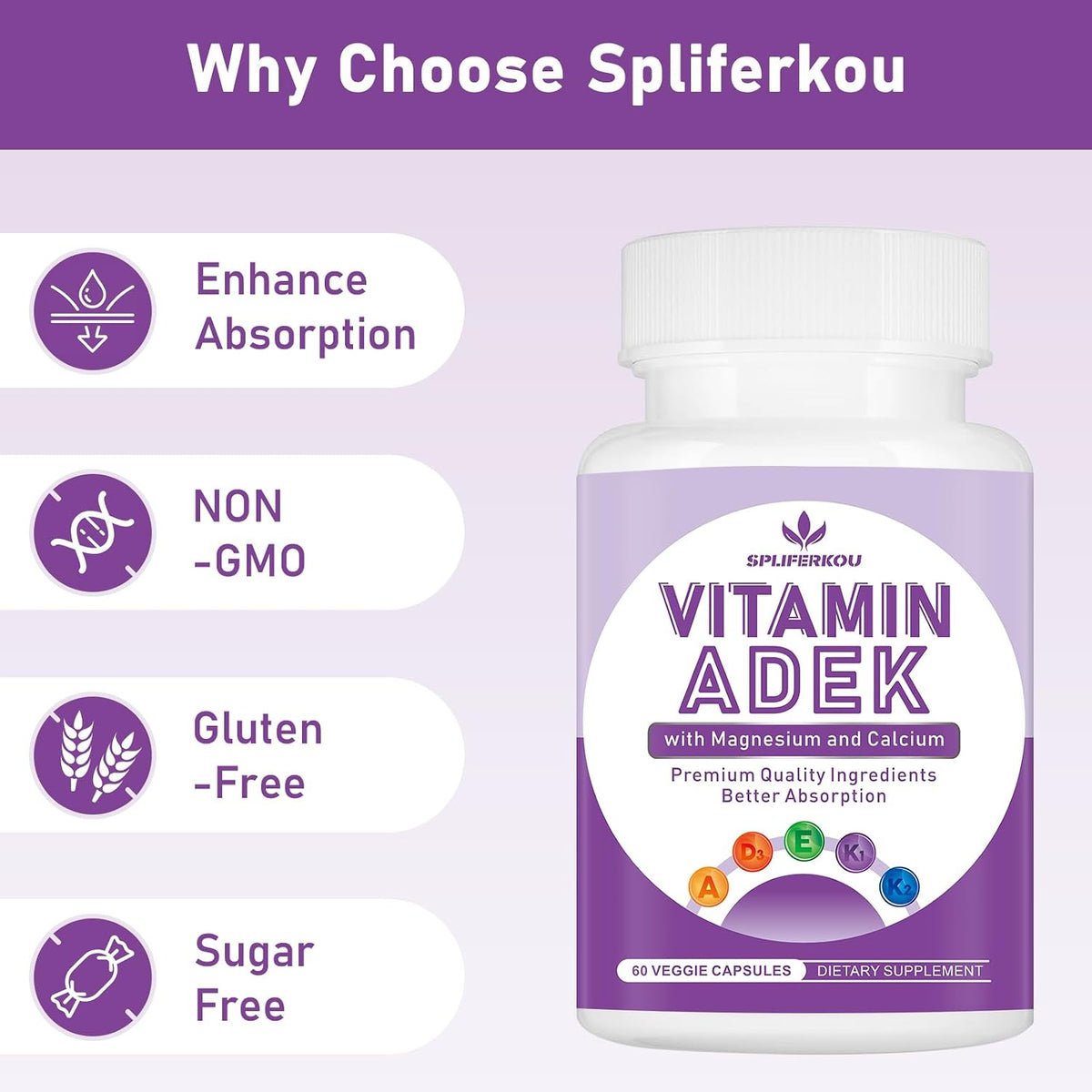 ADEK Vitamins Supplement – Vitamin A, D3, E, K1, K2 with Minerals & Antioxidants, 60 Capsules - görsel 4