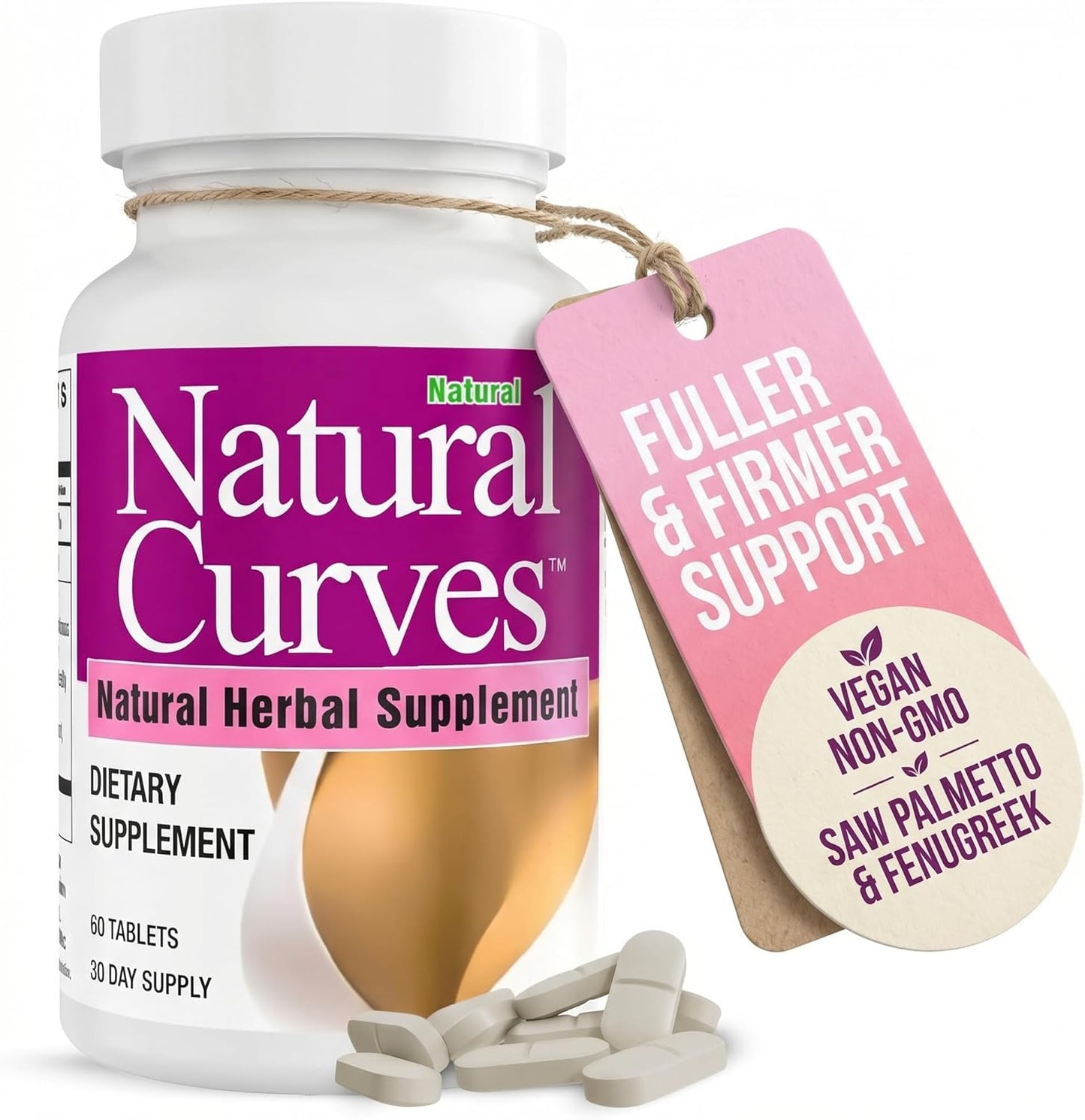 Natural Curves Breast Enhancement Tablets - Herbal Supplement with Fenugreek, Wild Yam, Saw Palmetto - Vegan Non-GMO 60 Tablets - görsel 1