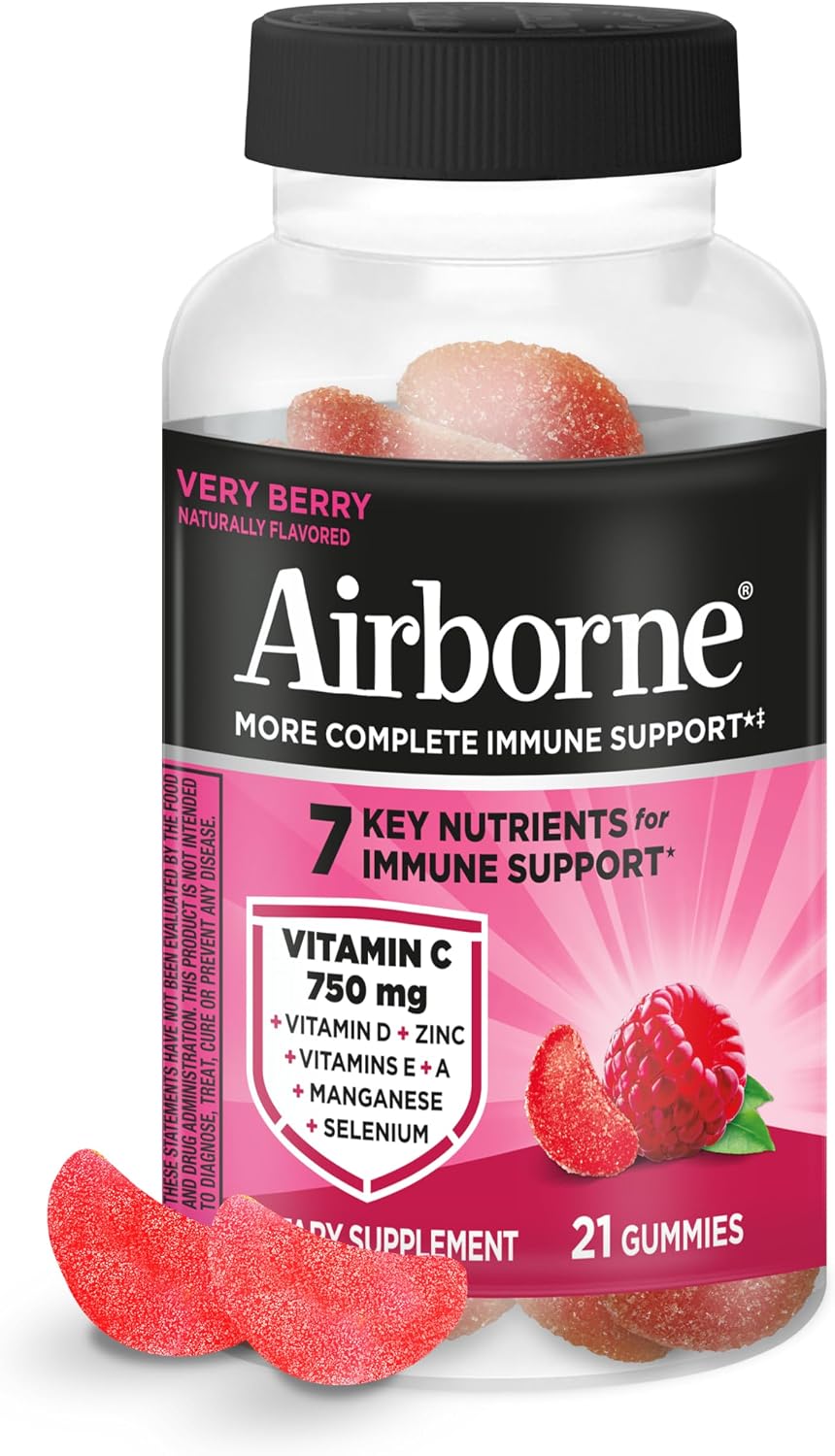 Airborne Vitamin C 1000mg Gummies, Very Berry - 21 Count - görsel 1